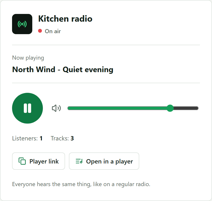 The radio station page
