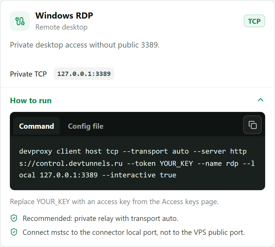 Remote desktop template